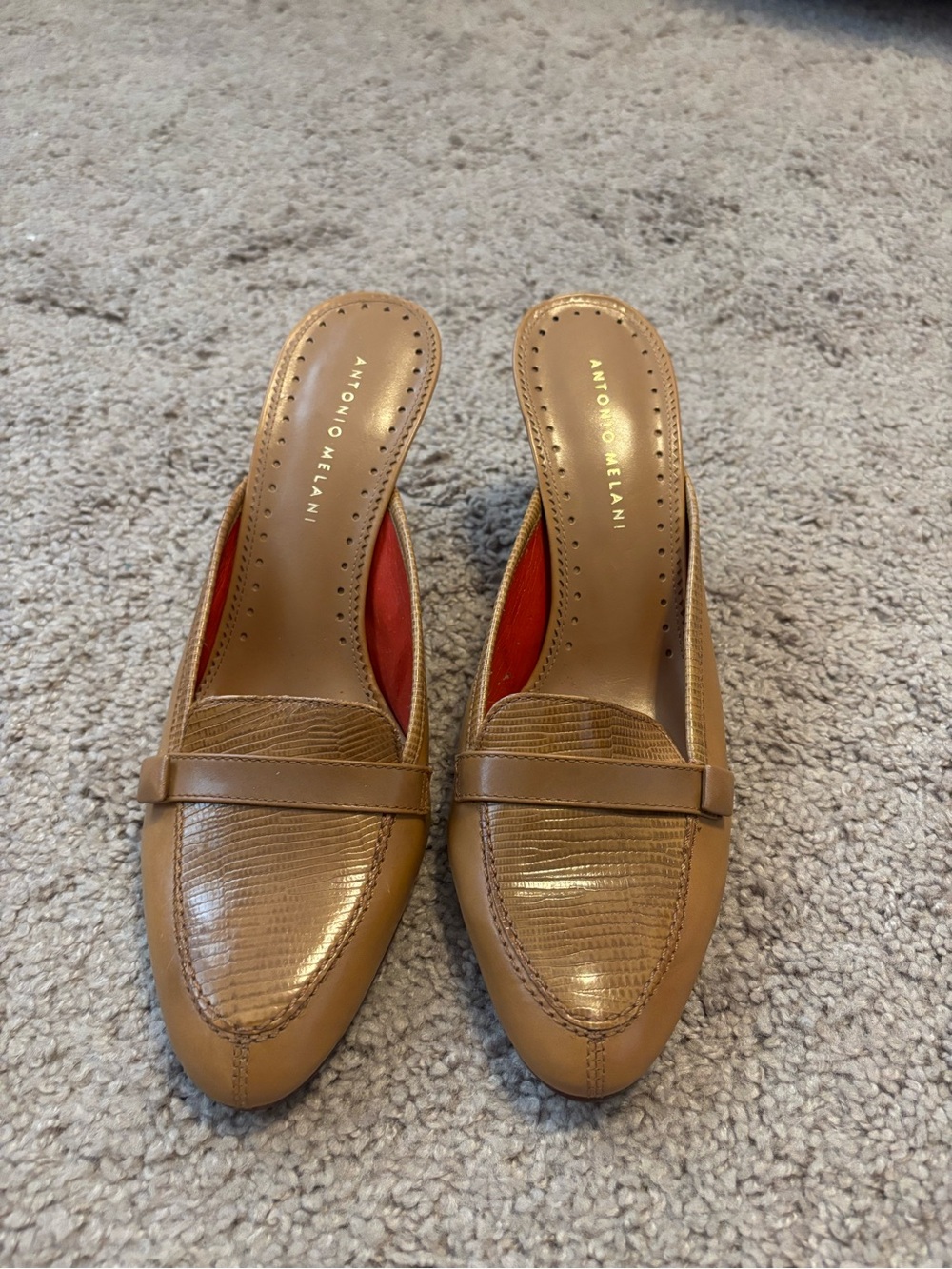 ANTONIO MELANI Cognac Leather Slip-On Mules